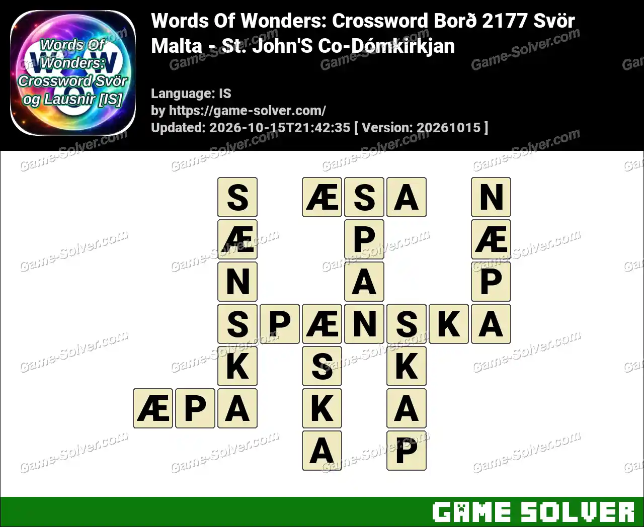 Words Of Wonders: Crossword Borð 2177 Svör – Malta – St. John’S Co-Dómkirkjan